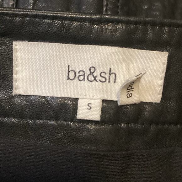 Ba&sh Baly Noir Textured Black Lamb Leather Zip Front Mini Skirt 36 S - Picture 6 of 10